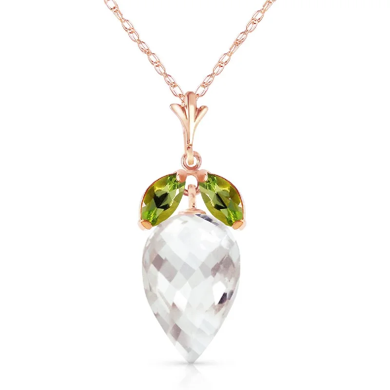 elegant layered necklace-12.75 Carat 14K Solid Rose Gold Necklace Peridot Briolette White Topaz