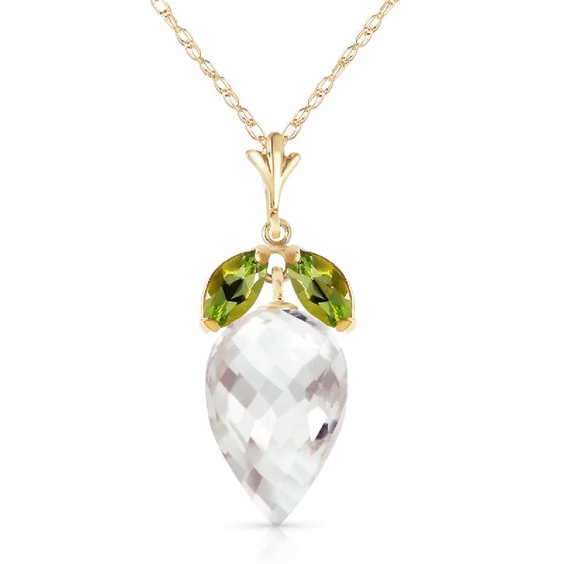 bendable pendant necklace-12.75 Carat 14K Solid Yellow Gold Necklace Peridot Briolette White Topaz