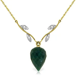 frond stamped necklace-12.92 Carat 14K Solid Yellow Gold La Bella Vita Emerald Diamond Necklace