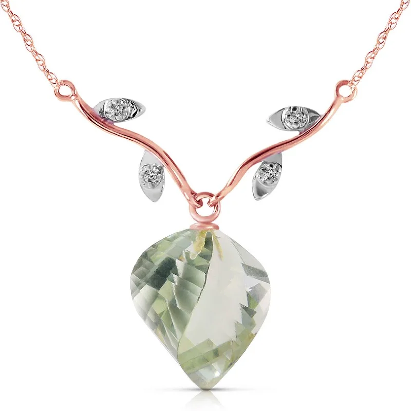 ruby charm necklace-13.02 Carat 14K Solid Rose Gold Romance Green Amethyst Diamond Necklace