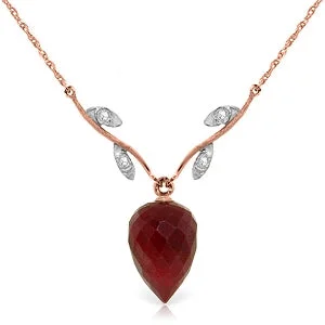 garnet drop necklace-13.02 Carat 14K Solid Rose Gold Romance Ruby Diamond Necklace