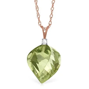 heavy statement necklace-13.05 Carat 14K Solid Rose Gold Spiral Green Amethyst Diamond Necklace