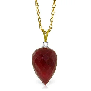 heavy silver necklace-13.05 Carat 14K Solid Yellow Gold Necklace Diamond Briolette Drop Ruby