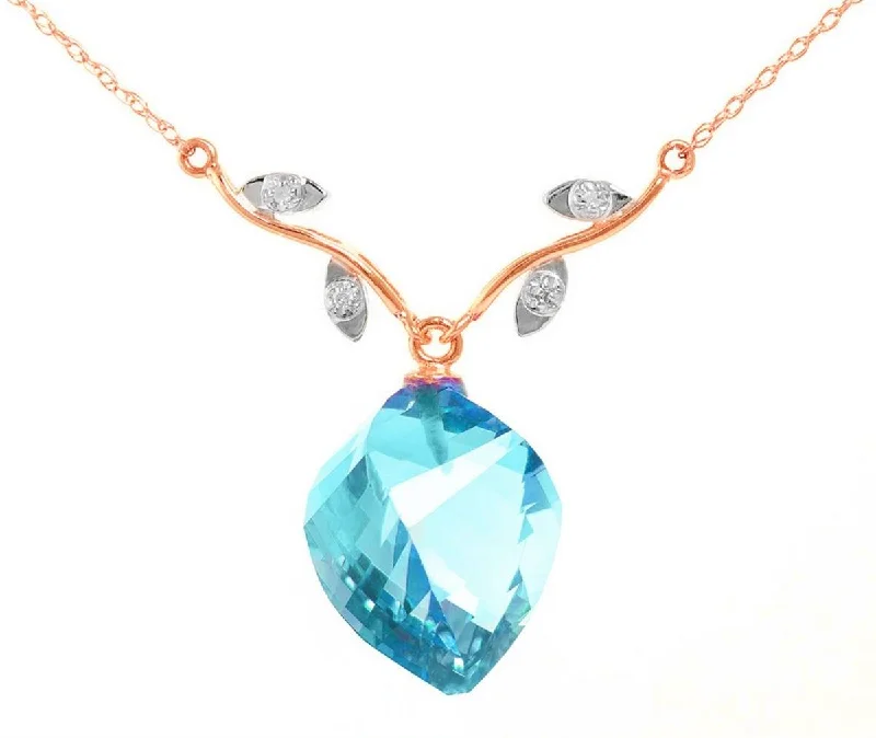 bendable silver necklace-13.92 Carat 14K Solid Rose Gold Romance Blue Topaz Diamond Necklace