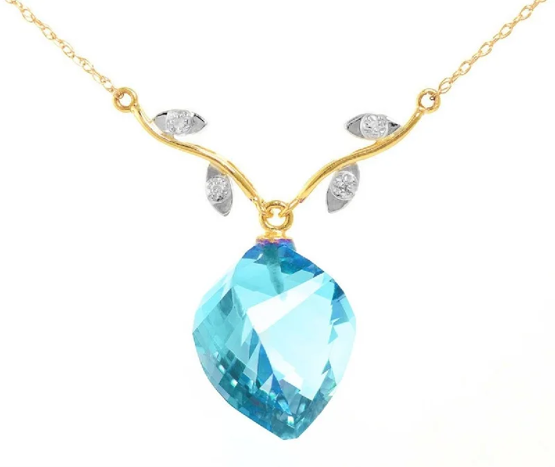 uncut sapphire necklace-13.92 Carat 14K Solid Yellow Gold Carribean Sea Blue Topaz Diamond Necklace