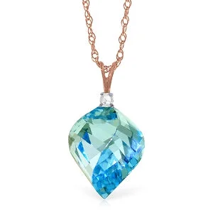 frond gold necklace-13.95 Carat 14K Solid Rose Gold April Sky Blue Topaz Diamond Necklace