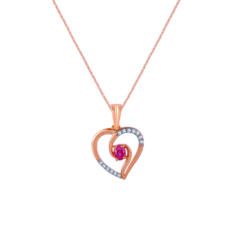 garnet pendant necklace-14k (585) Rose Gold And Diamond Pendant For Women