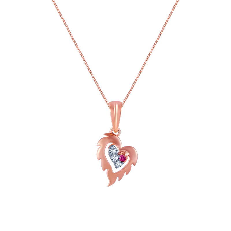 frond layered necklace-14k (585) Rose Gold And Diamond Pendant For Women