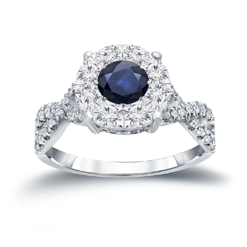 vibrant gold ring-14k Gold 1/3ct Blue Sapphire and 3/4ct TDW Cluster Diamond Engagement Ring