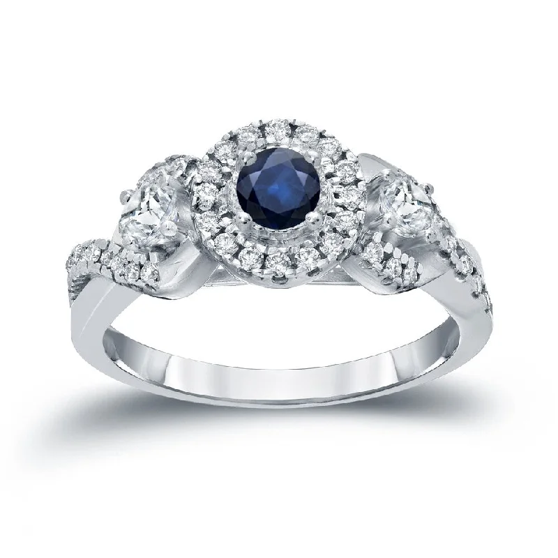 bendable birthstone ring-14k Gold 1/5ct Blue Sapphire and 1/2ct TDW Diamond Engagement Ring