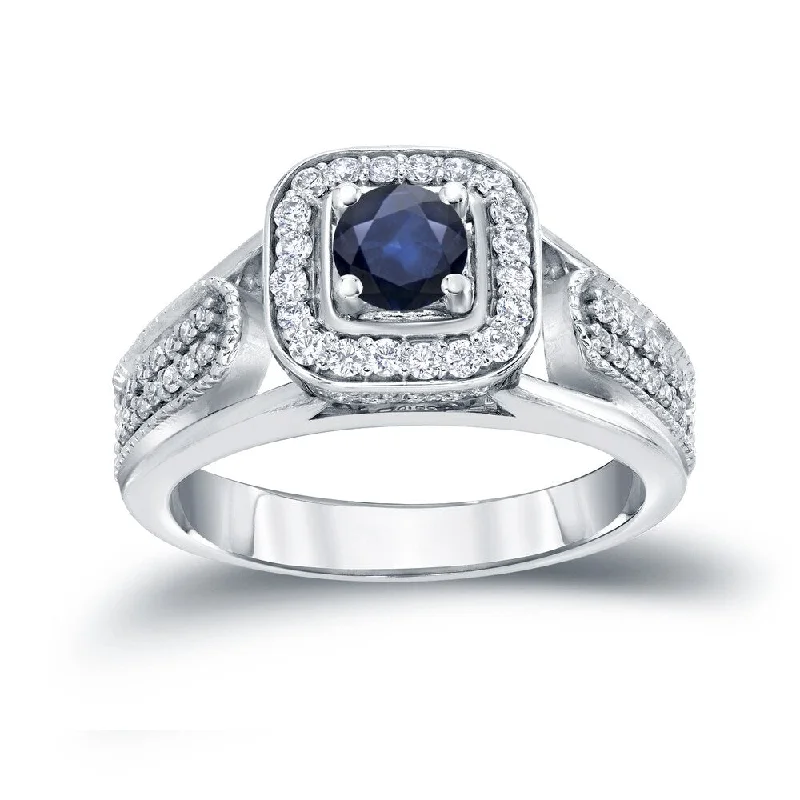 pearl knotted ring-14k Gold 1/6ct Blue Sapphire and 1/3ct TDW Diamond Engagement Ring