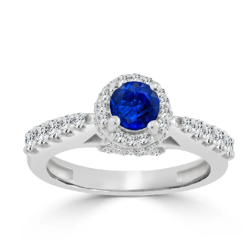 wanderlust chic ring-14k Gold 2/5ct Blue Sapphire and 3/5ct Diamond Halo Engagement Ring by Auriya