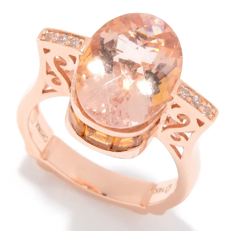 bendable friendship ring-14K Gold 6.43ctw Morganite, Citrine & White Zircon Ring