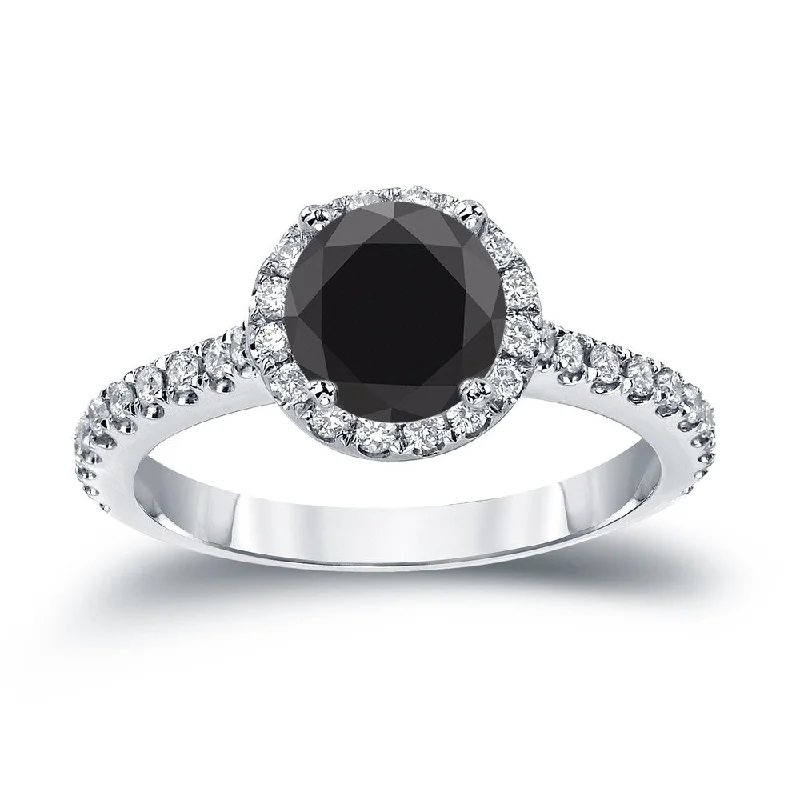 pearl knotted ring-14k Gold Round 1 1/3ct TDW Black Diamond with Halo Engagement Ring by Auriya