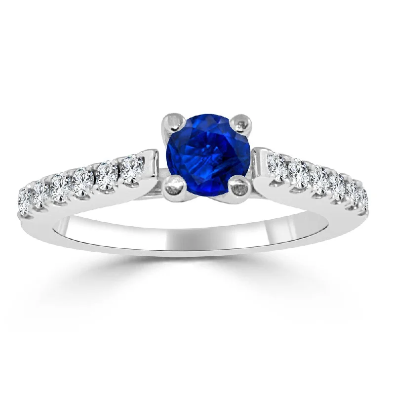 vintage birthstone ring-14k Gold Simple 1/2ct Blue Sapphire and 1/3ct TDW Diamond Engagement Ring by Auriya