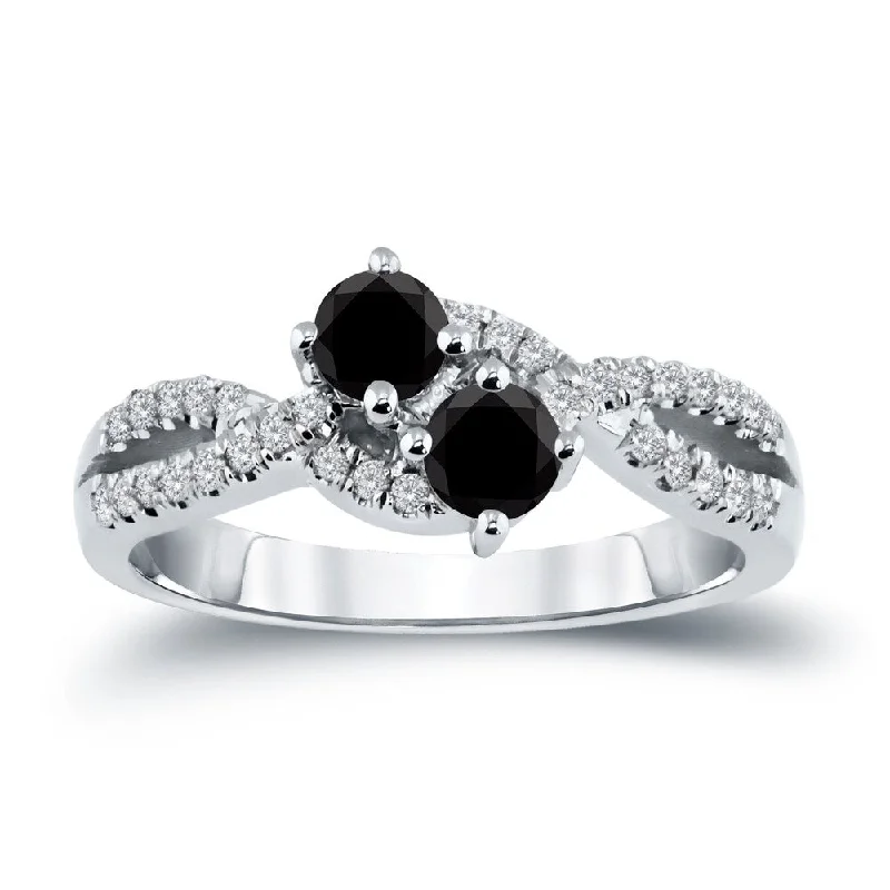 flow gemstone ring-14k Gold Two Stone 3/4ct TDW Black Diamond Engagement Ring by Auriya