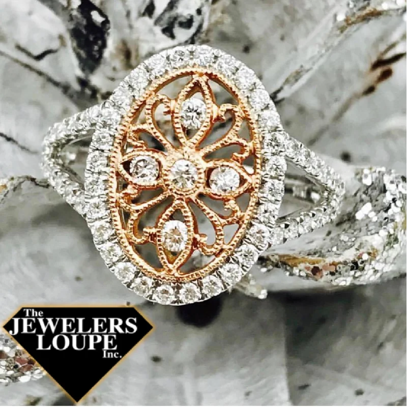 frond gold ring-14K Rose Gold and White Gold .69ctw Diamond Filigree Ring (78239)