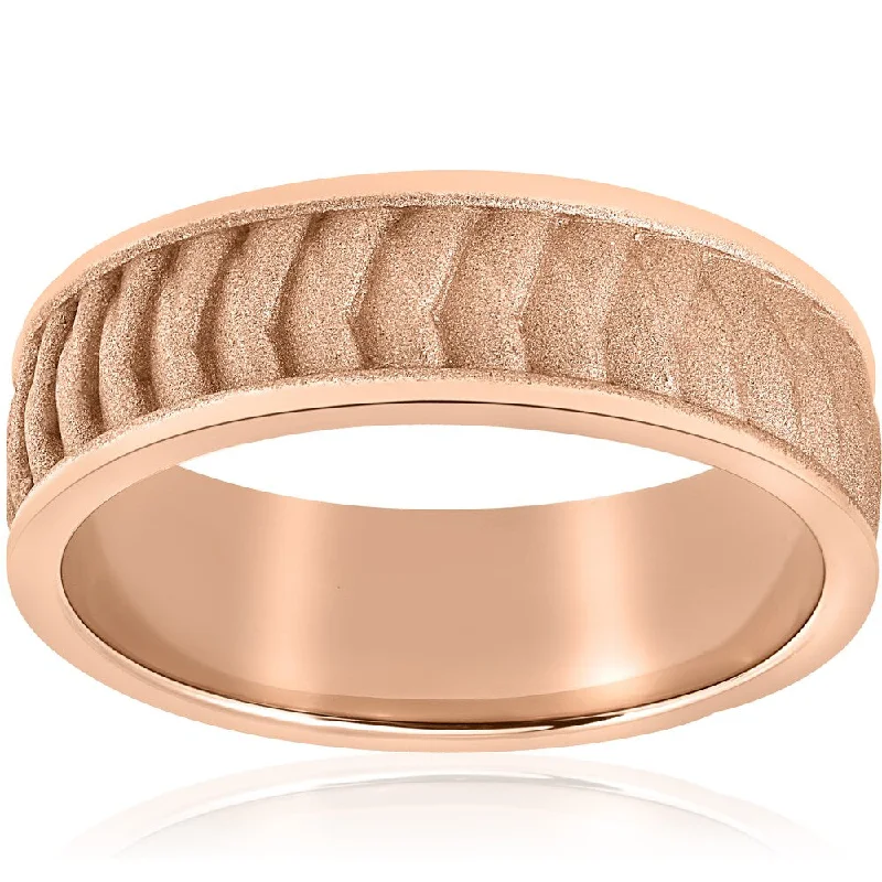 tarnished gold ring-14k Rose Gold Brushed Braided Mens 8mm Comfort Fit 2mm Thick Wedding Band