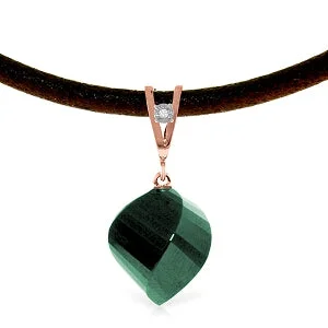 bendable infinity necklace-14K Solid Rose Gold & Leather Diamond & Emerald Necklace