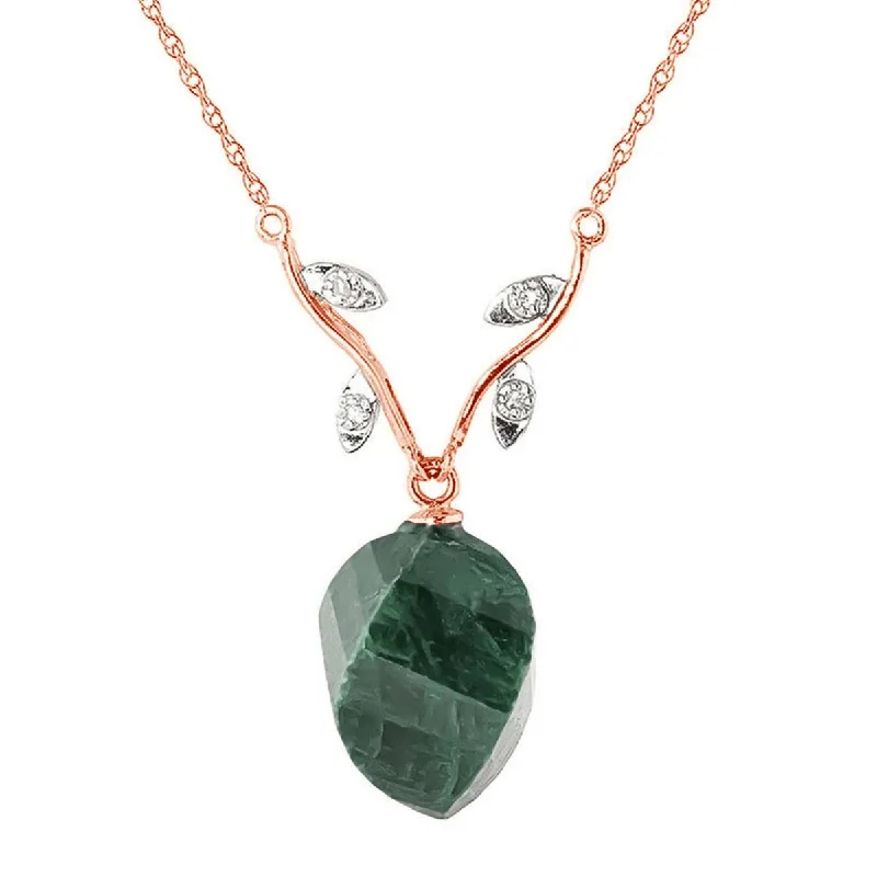 pewter promise necklace-14K Solid Rose Gold Necklace Diamonds & Twisted Briolette Emerald