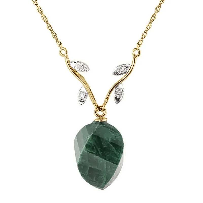 thin layered necklace-14K Solid Yellow Gold Necklace Diamonds & Twisted Briolette Emerald