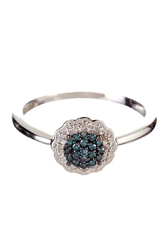 flow gemstone ring-14K W  TEAL DIAMOND RING