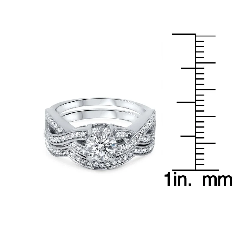 faceted stone ring-14k White Gold 1 1/10ct TDW Diamond Twisted Shank Bridal Ring Set