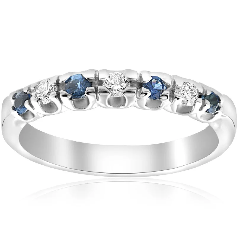 wanderlust chic ring-14K White Gold 1/3 ct TDW Diamond & Blue Sapphire Womens Wedding Stackable Ring (I-J,I2-I3)