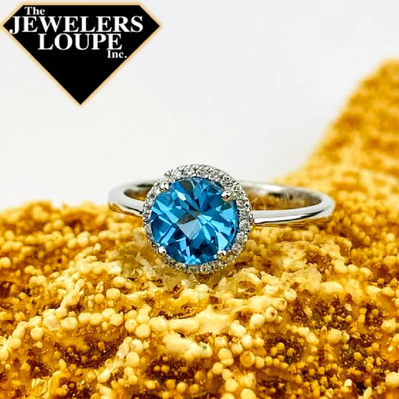 tarnished silver band ring-14K White Gold .10ctw Diamond and 1.55ctw Blue Topaz Halo Ring (94161)