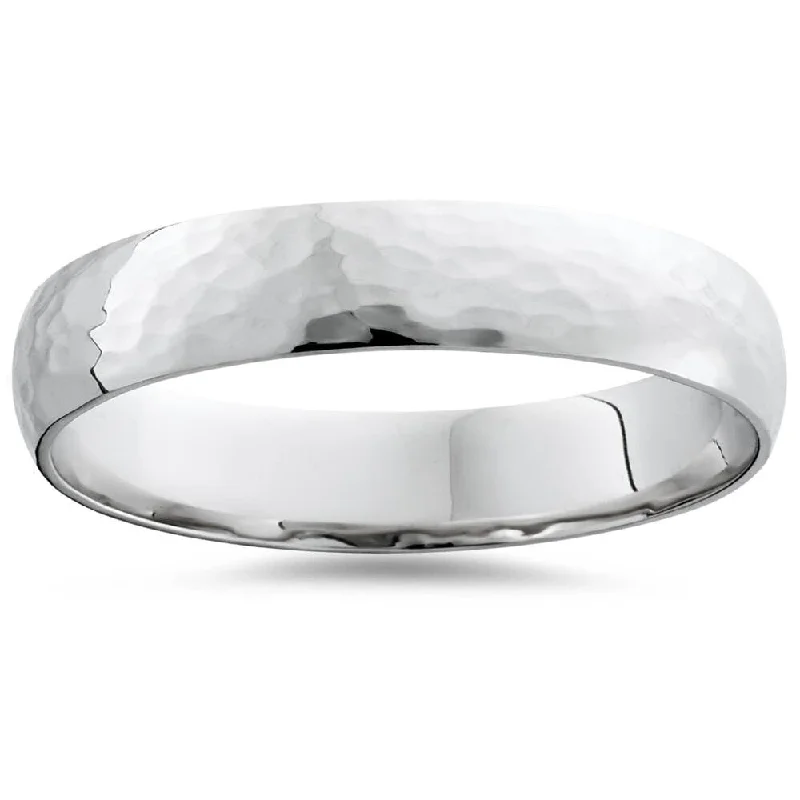 leafy-themed stack ring-14K White Gold 4mm Hammered Wedding Band Ring New