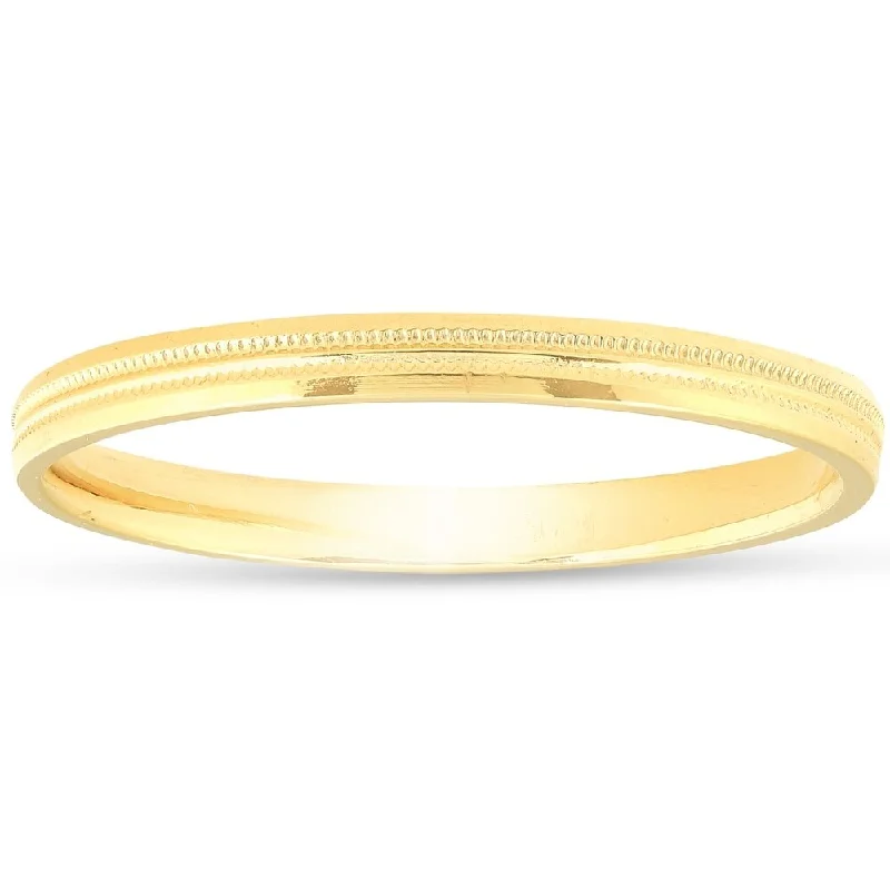 octagonal ring-14K Yellow Gold 2mm Milgrain Wedding Comfort Ring Band