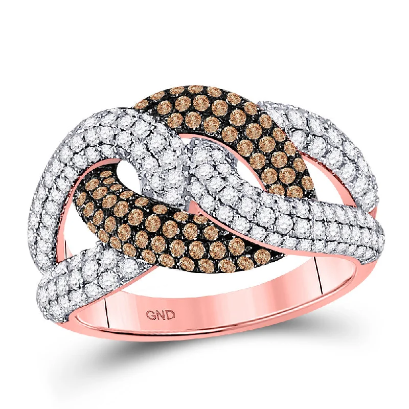 wanderlust moon ring-14kt Rose Gold Womens Round Brown Diamond Link Fashion Ring 1-1/2 Cttw