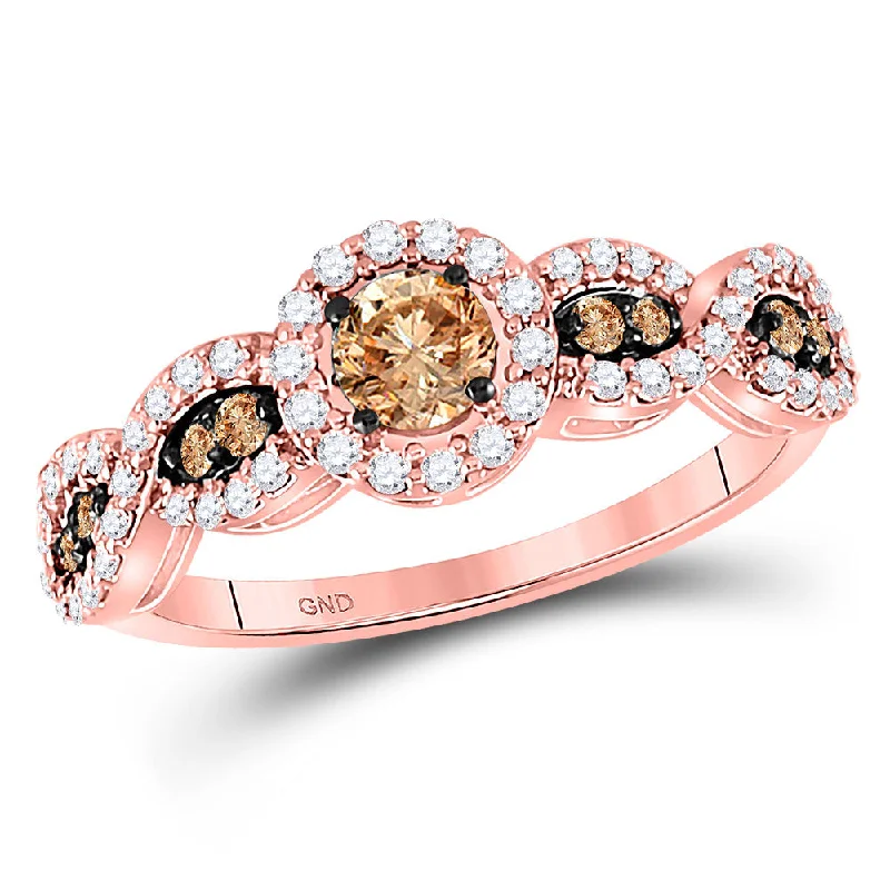 shimmering emerald ring-14kt Rose Gold Womens Round Brown Diamond Solitaire Ring 3/4 Cttw