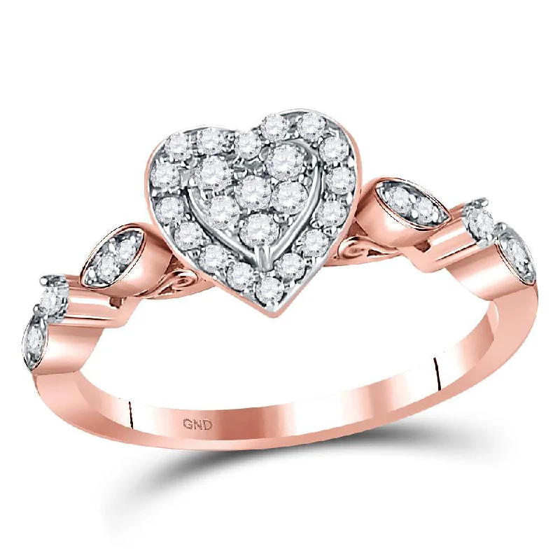 deco aquamarine ring-14kt Rose Gold Womens Round Diamond Heart Cluster Ring 1/3 Cttw