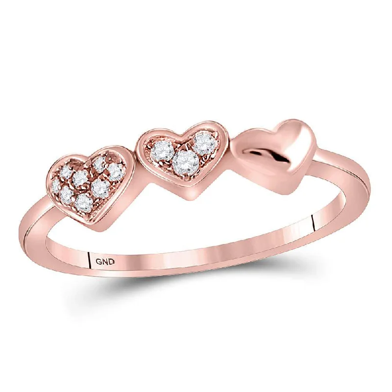 flow-shaped eternity ring-14kt Rose Gold Womens Round Diamond Triple Heart Band Ring 5/8 Cttw