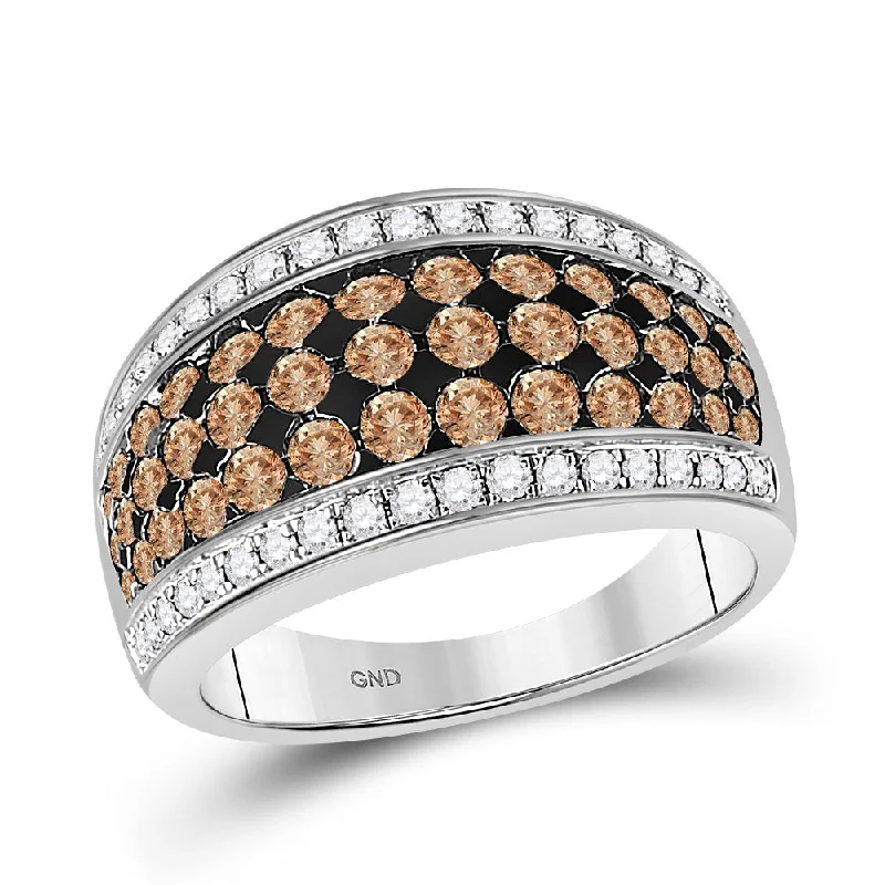 ocean tide ring-14kt White Gold Womens Round Brown Diamond Fashion Ring 1-1/2 Cttw