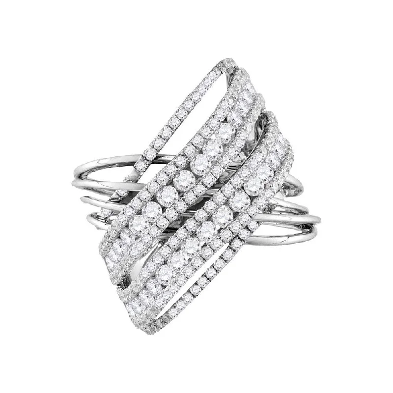 thin diamond ring-14kt White Gold Womens Round Diamond Crossover Open Strand Cocktail Ring 2-1/2 Cttw