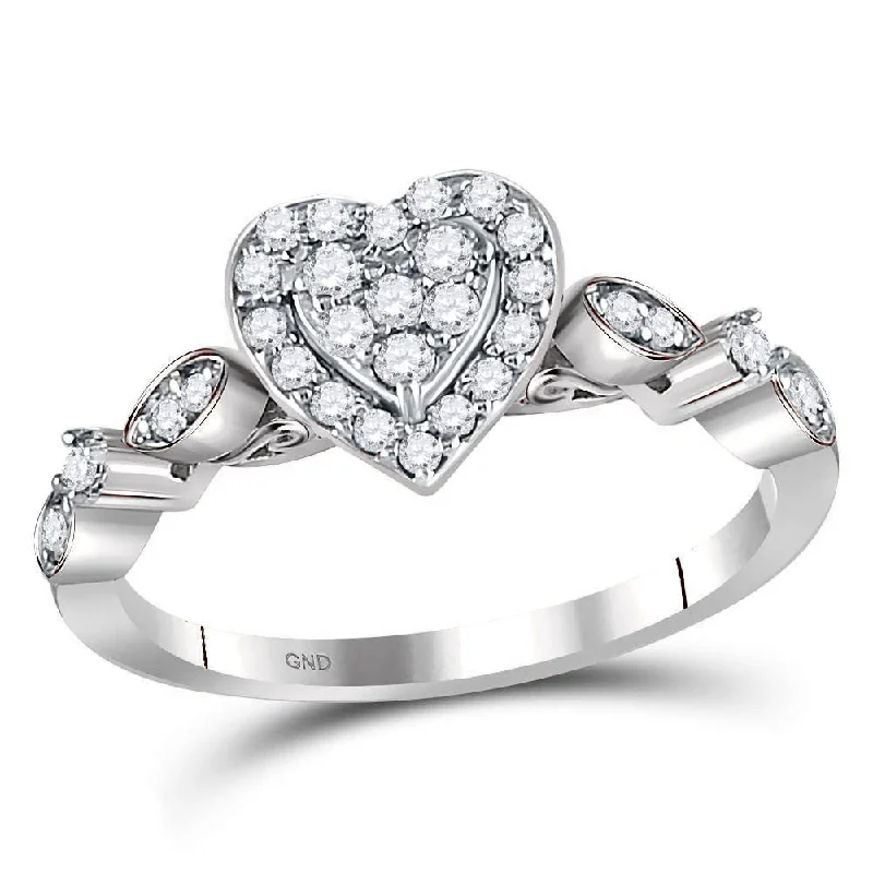 urban angular ring-14kt White Gold Womens Round Diamond Heart Cluster Ring 1/3 Cttw