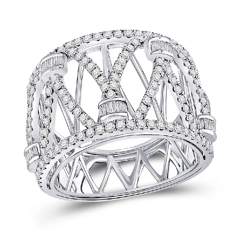 midnight diamond ring-14kt White Gold Womens Round Diamond Modern Fashion Band Ring 1 Cttw