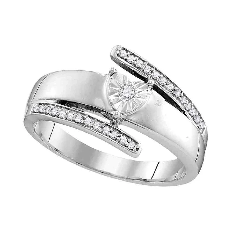 bendable gemstone ring-14kt White Gold Womens Round Diamond Solitaire Promise Ring 1/10 Cttw