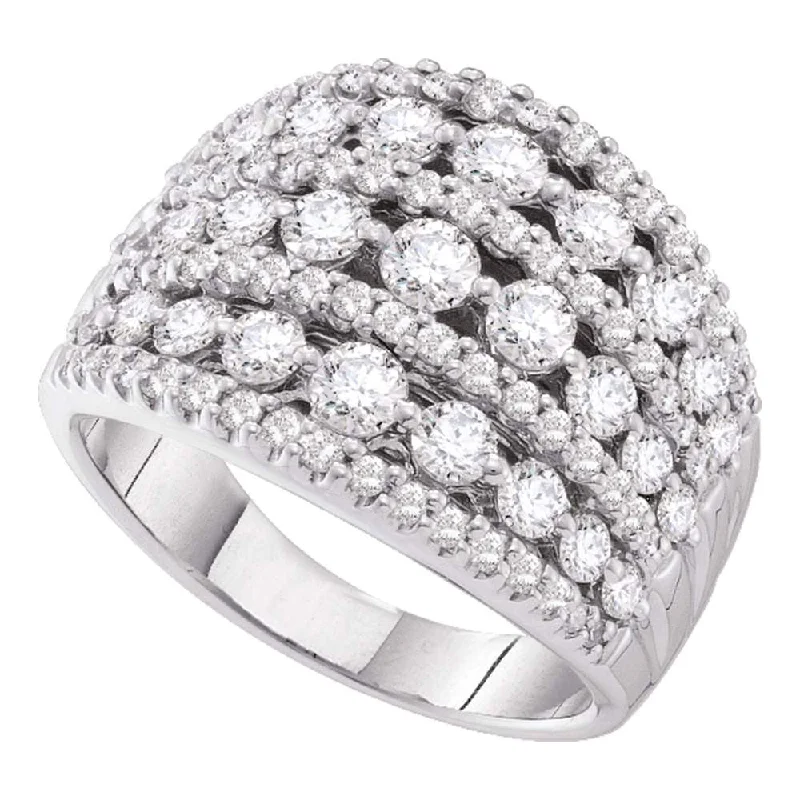 octagonal ring-14kt White Gold Womens Round Diamond Symmetrical Fashion Band Ring 2 Cttw