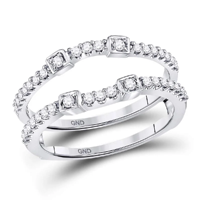 flow-shaped promise ring-14kt White Gold Womens Round Diamond Wrap Ring Guard Enhancer 1/3 Cttw