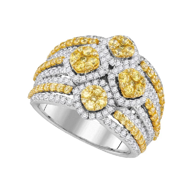 frond stamped ring-14kt White Gold Womens Round Natural Canary Yellow Diamond Fashion Ring 2-7/8 Cttw