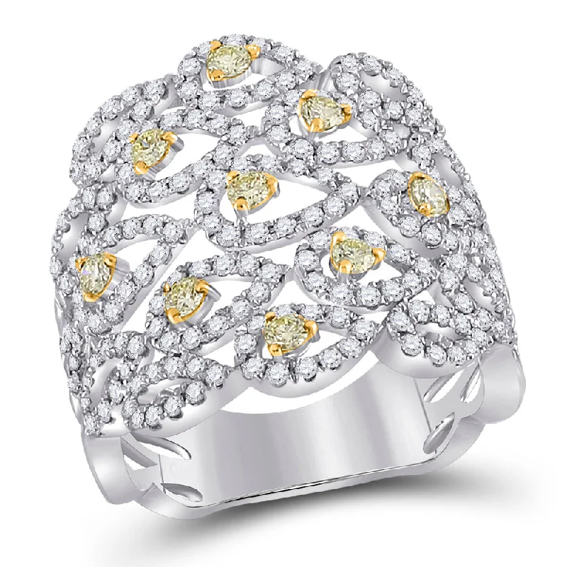 knotted gold ring-14kt White Gold Womens Round Yellow Diamond Teardrop Band Ring 1-1/2 Cttw