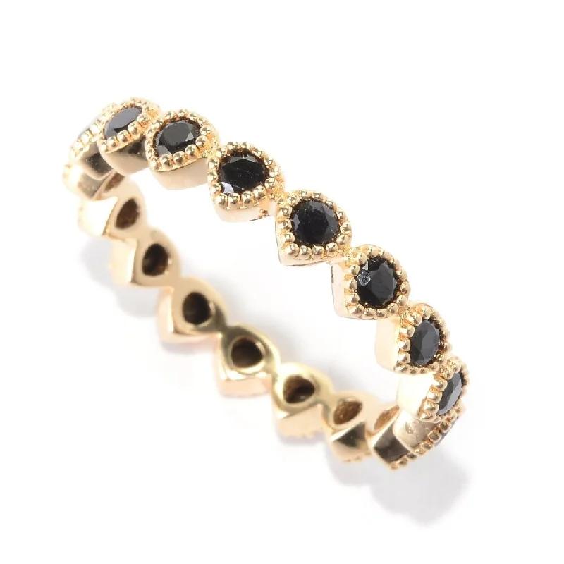 regency gold ring-14KT Yellow Gold Plated Over Sterling Silver 0.9ctw Black Spinel Band Ring