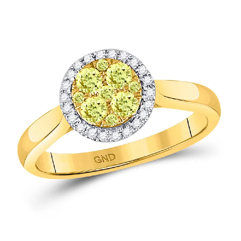 flow-shaped eternity ring-14kt Yellow Gold Womens Round Canary Yellow Diamond Circle Cluster Ring 1/2 Cttw