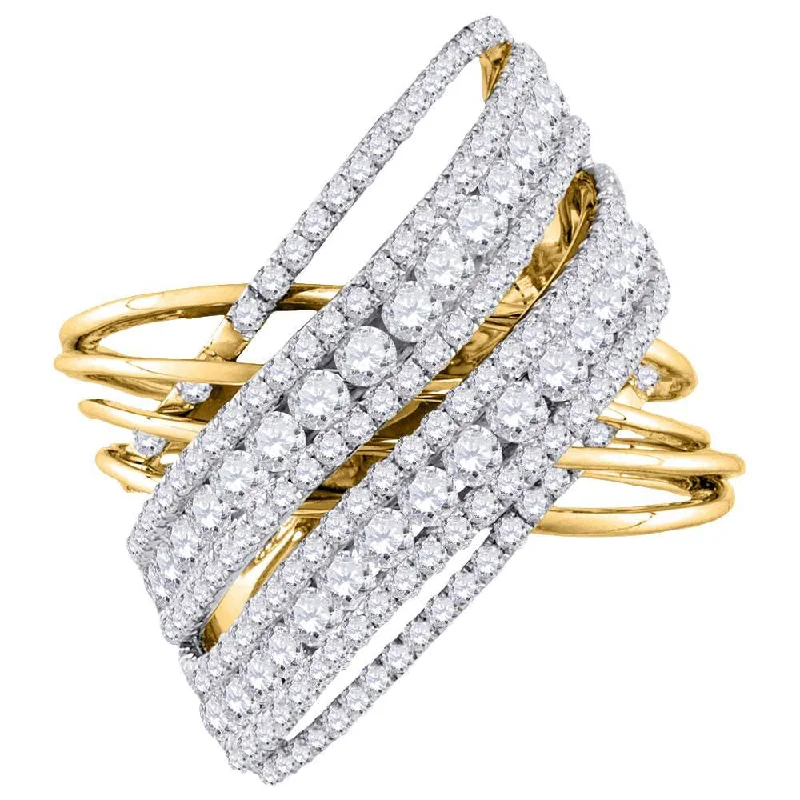 flow-shaped ring-14kt Yellow Gold Womens Round Diamond Crossover Cocktail Ring 2-1/2 Cttw