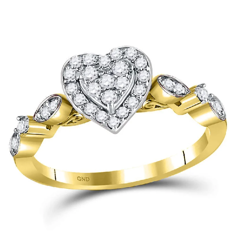 thin diamond ring-14kt Yellow Gold Womens Round Diamond Heart Cluster Ring 1/3 Cttw