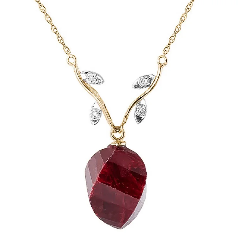 braided pendant necklace-15.27 Carat 14K Solid Yellow Gold Never Lonely Ruby Diamond Necklace