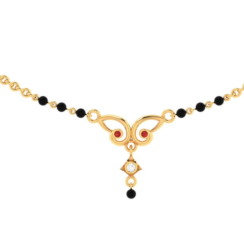 garnet layered necklace-18k A Unique Shaped Diamond Mangalsutra For Women With Two Red Stones